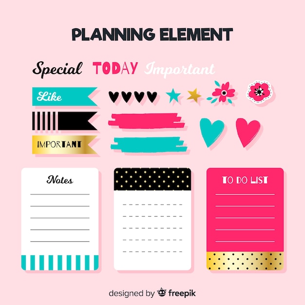 Modern set of colorful planning elements