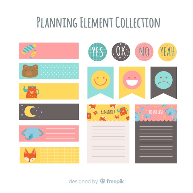 Modern set of colorful planning elements