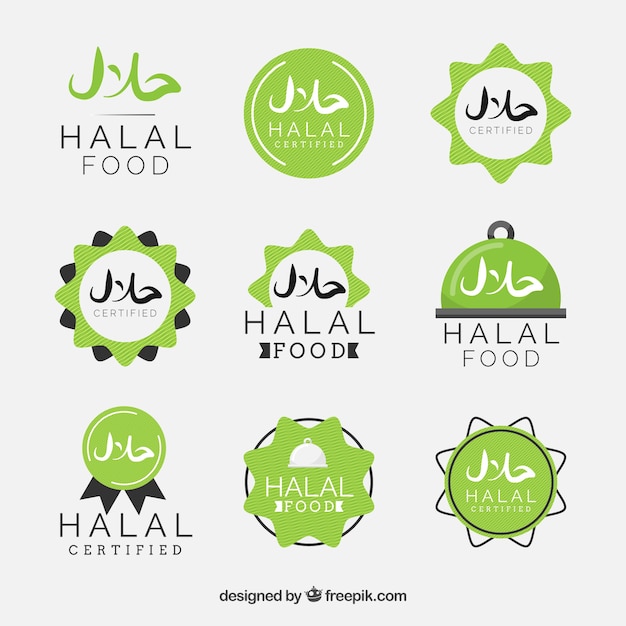 Free vector modern set of halal food labels with flat design