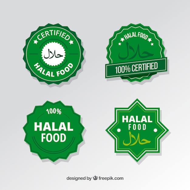 Vettore gratuito set moderno di etichette alimentari halal con design piatto