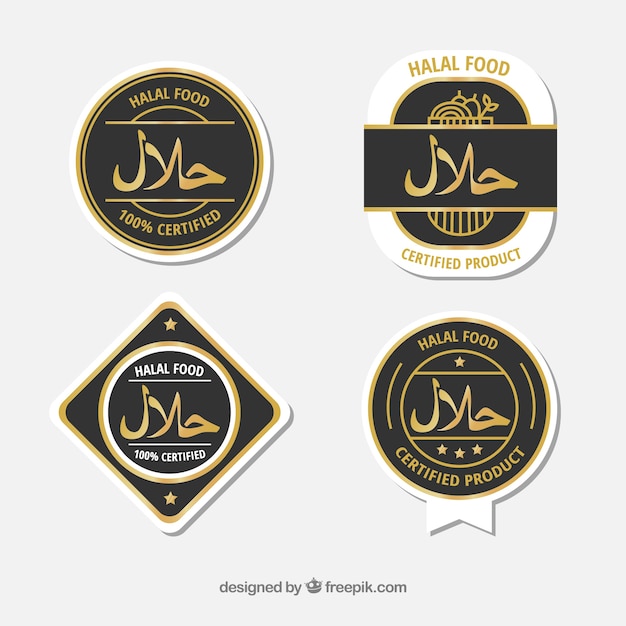 Free vector modern set of halal food labels with flat design