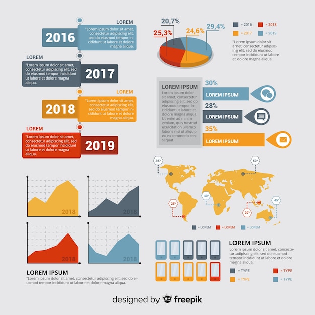 Free vector modern set of infographics elements with flat design