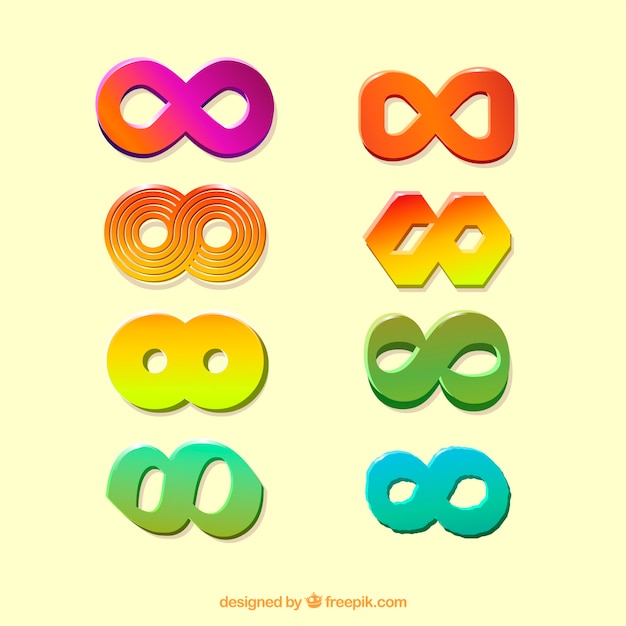 Бесплатное векторное изображение Современный набор красочных символов бесконечности