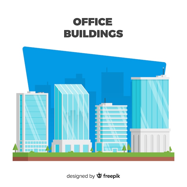 Бесплатное векторное изображение Современный набор офисных зданий с плоским дизайном
