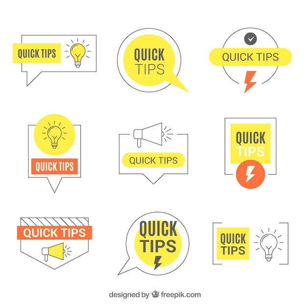 Free vector modern set of tips labels with flat design