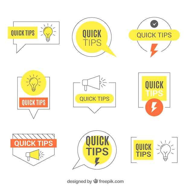 Modern set of tips labels with flat design