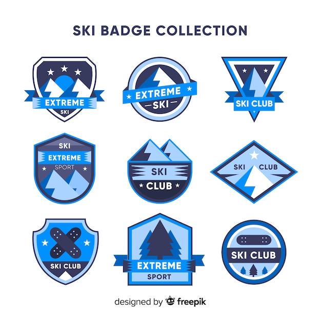 Vettore gratuito set moderno di badge di sport invernali