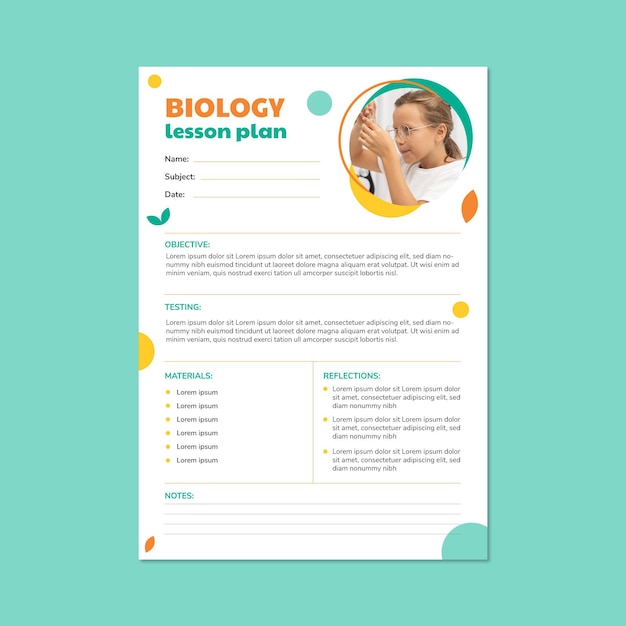Free vector modern simple biology science lesson plan