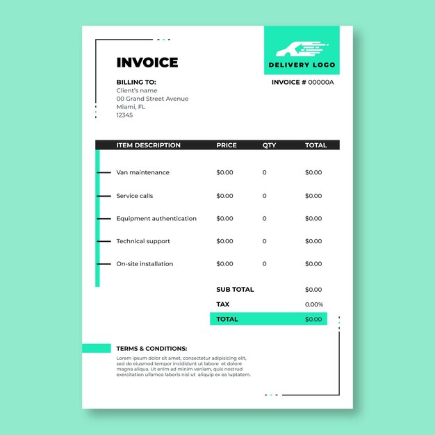 Modern simple delivery services invoice template