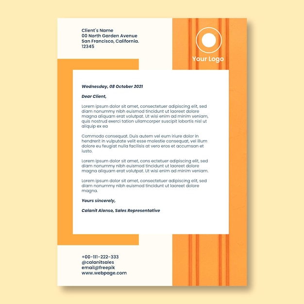 Free vector modern simple representative sales cover letter