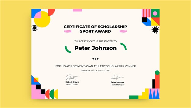 Современный простой спортивный сертификат на стипендию