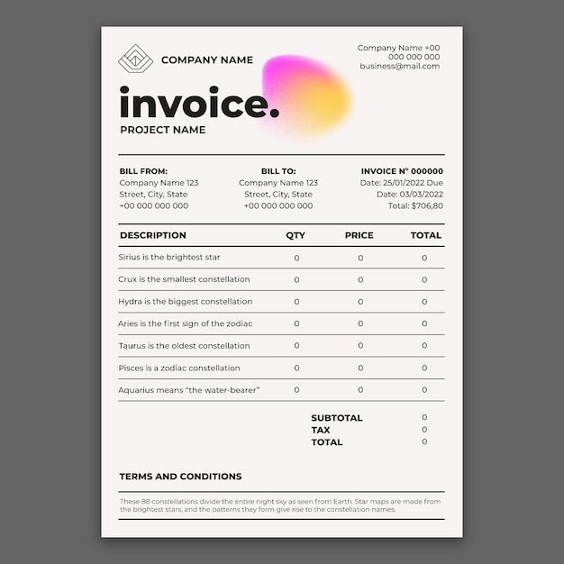 Free vector modern simple small business invoice