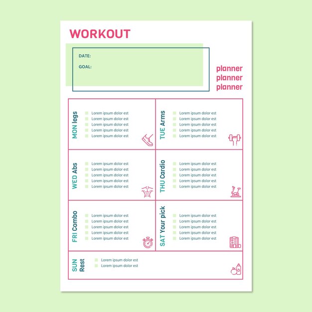Modern simple workout sport planner