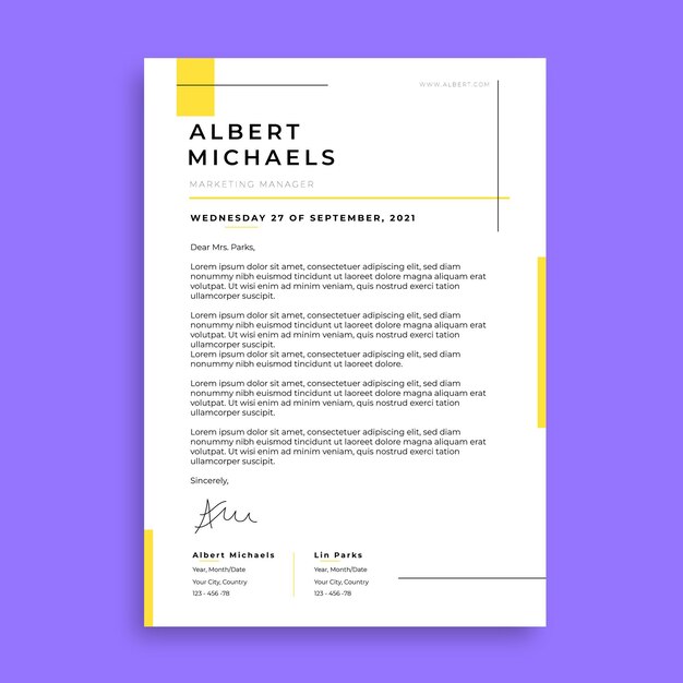Modern simple yellow albert letter template