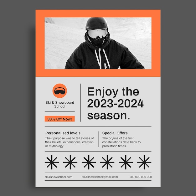 無料ベクター モダンなスキーとスノーボードのスクールのチラシ