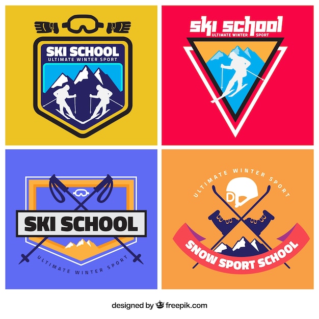 Free vector modern ski school badges