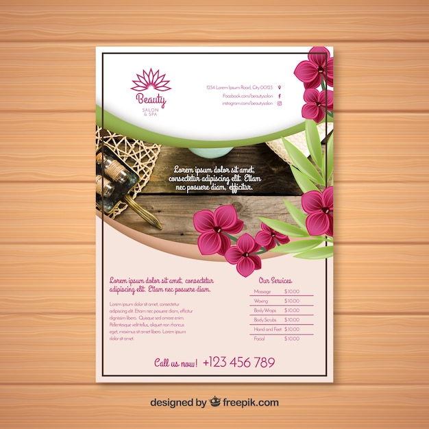 Free vector modern spa flyer template with elegant style