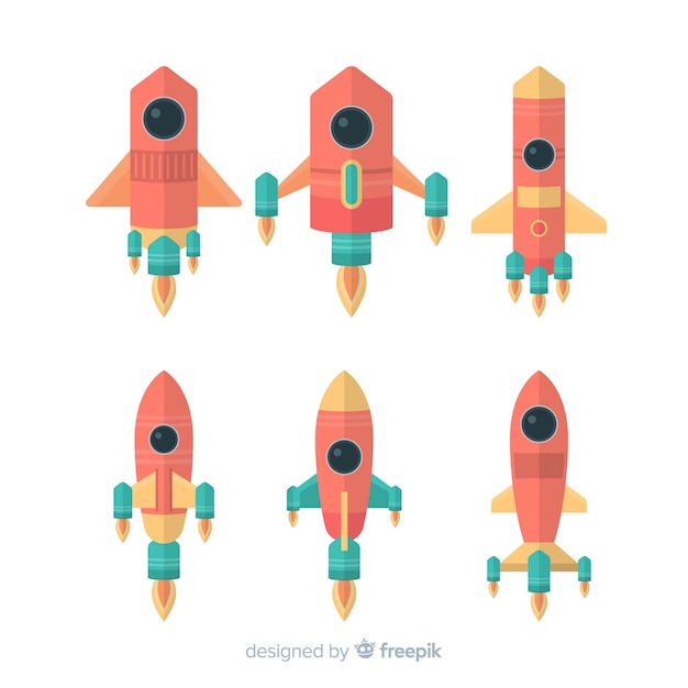 Modern space rocket collection with flat design