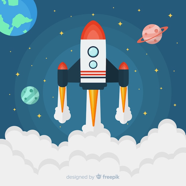 Free vector modern space rocket with flat design