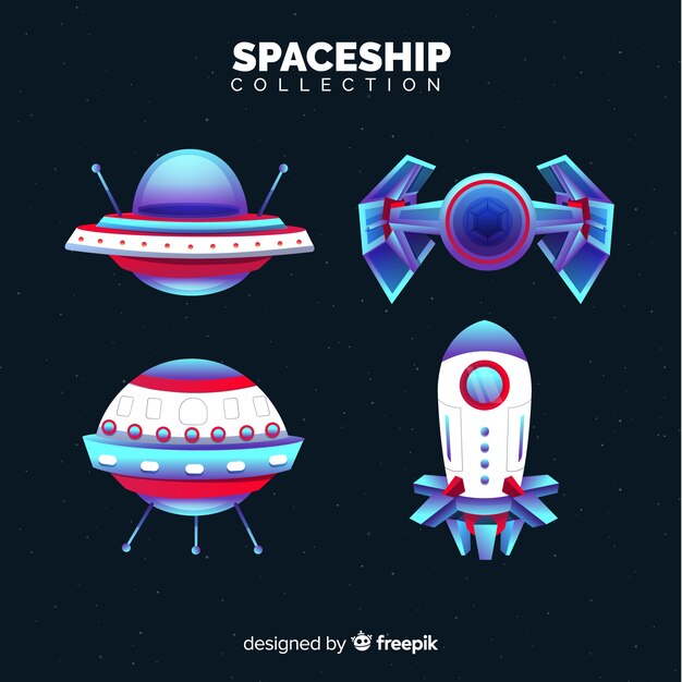 Modern spaceship collection with flat design