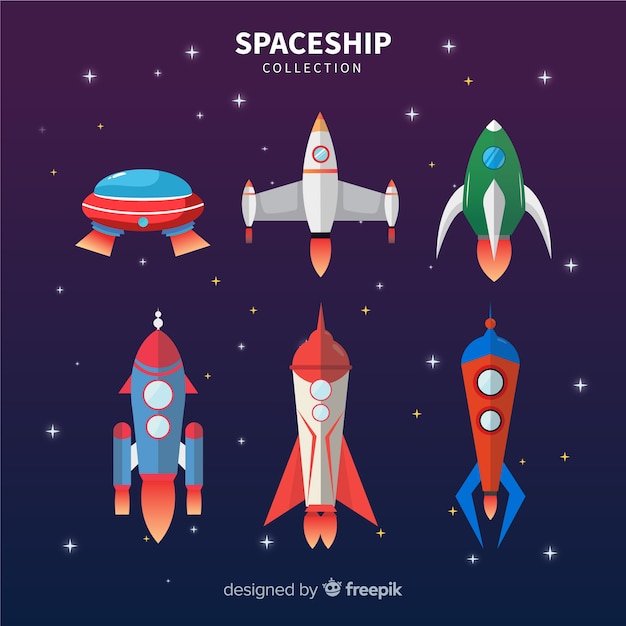 Modern spaceship collection with flat design