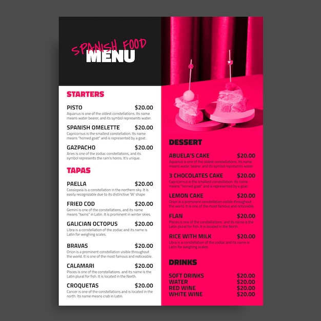 Free vector modern spanish food menu template