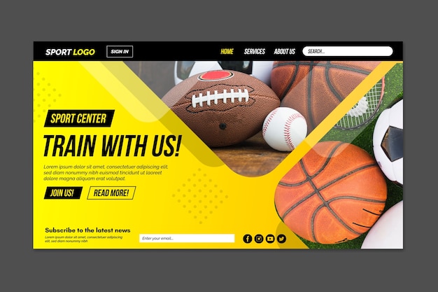 Free vector modern sport landing page with photo