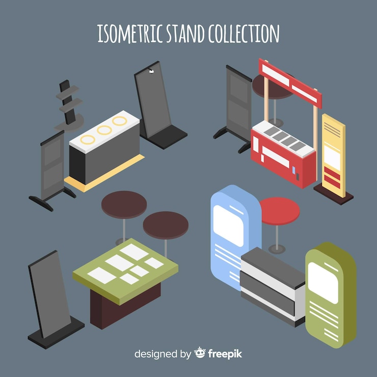 Free Vector modern stand collection with isometric view