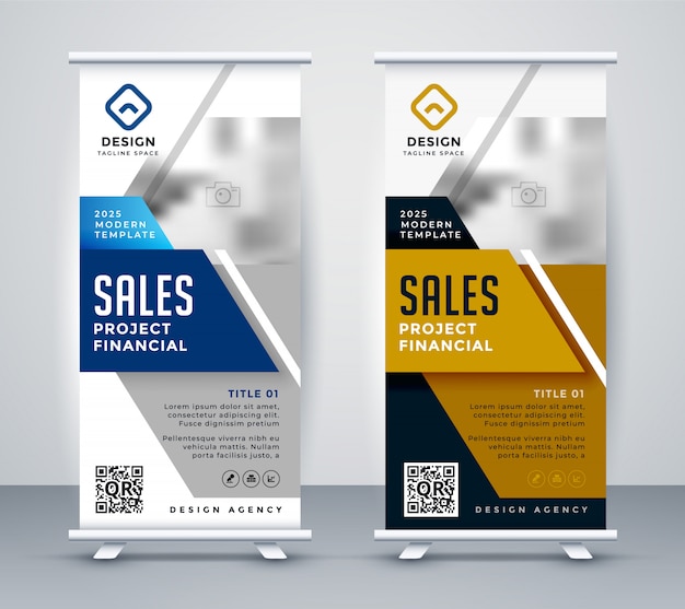 Vettore gratuito banner rollup standee moderno per il marketing