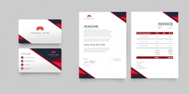 Modern Stationery Pack with Business Card, Letterhead and Invoice Template
