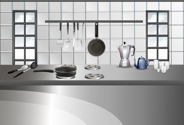 Бесплатное векторное изображение Современный стиль кухни и посуды