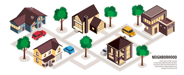 Free vector modern suburb neighborhood cottages houses banner