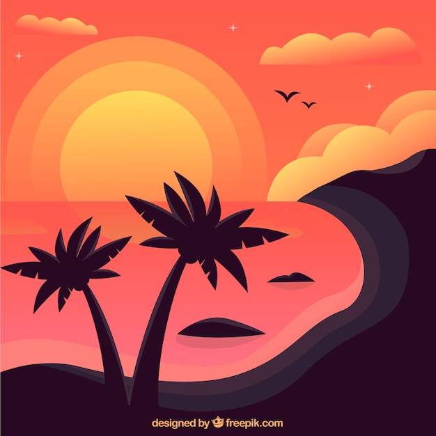 Modern summer background with palm trees at sunset