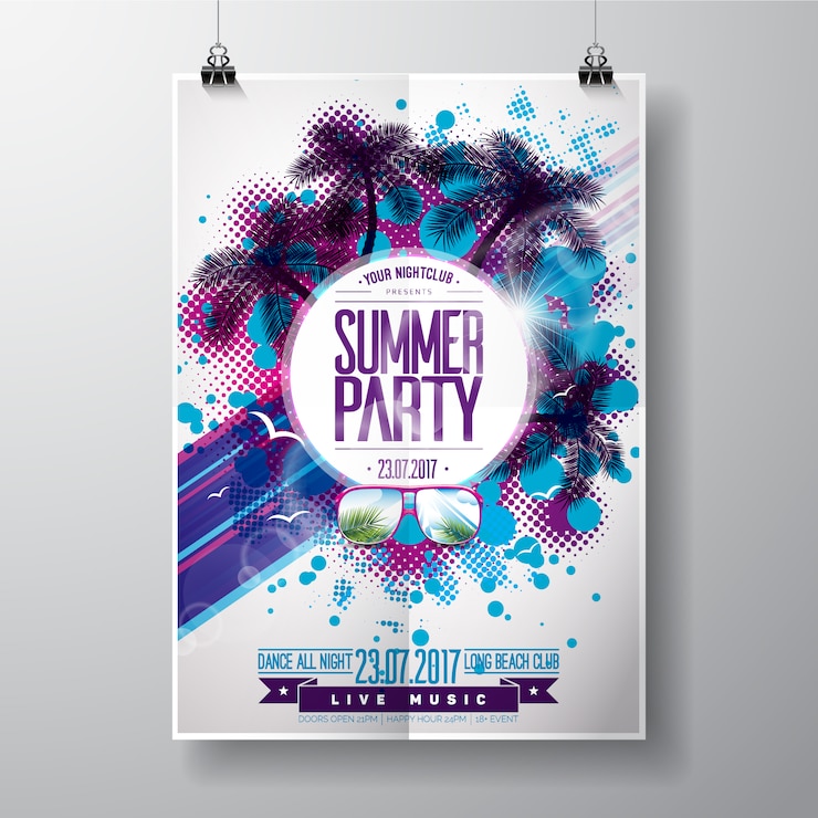 Free Vector modern summer party poster