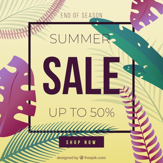 Free vector modern summer sale background with leaves