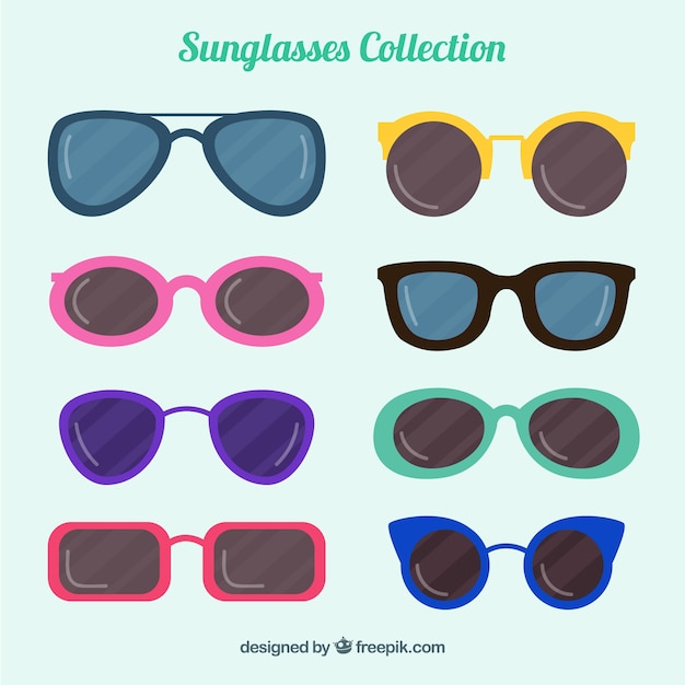 무료 벡터 플랫 스타일의 현대 선글라스 컬렉션