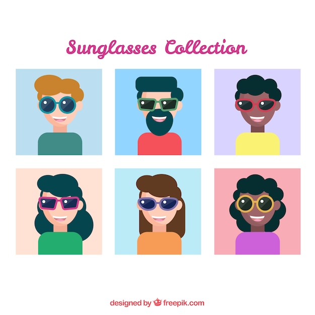 Free vector modern sunglasses collection with people posing