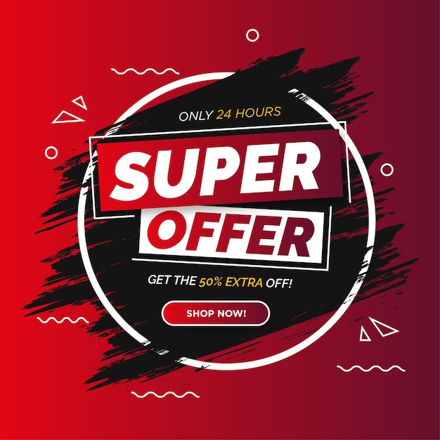 Banner di super offerta moderna con sfondo tratto di pennello