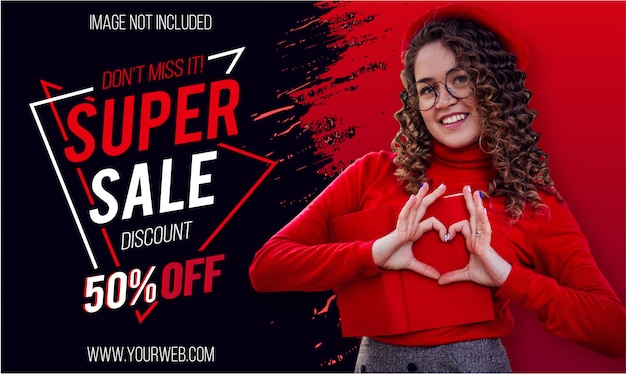 Modern super sale banner with red paint brush