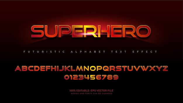 Современные шрифты алфавита супергероев с текстовым эффектом