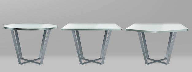 Modern tables with round, square and pentagon glass top