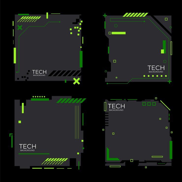 Free Vector modern technology banners collection in cyberpunk style