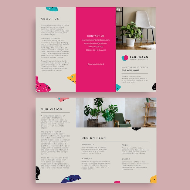 Free vector modern terrazzo interior design brochure template