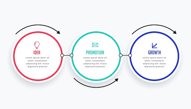 Free vector modern three steps circular infographic template