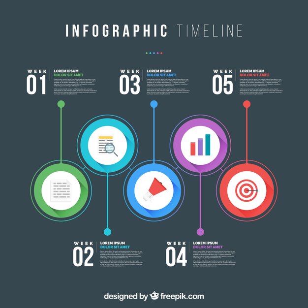 Modern timeline with colorful circles