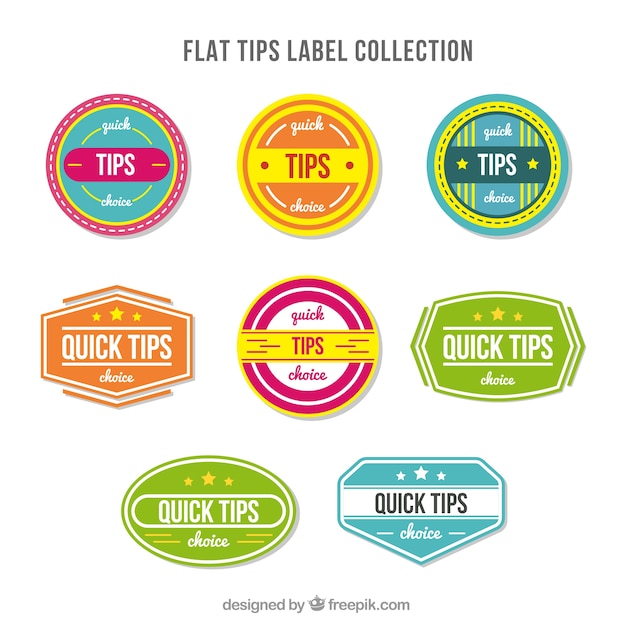 Free vector modern tips label collection with flat design