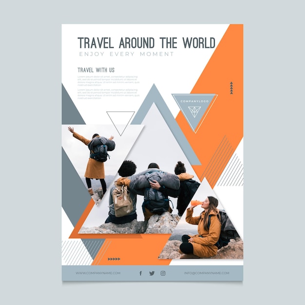 Free vector modern travelling flyer with photo