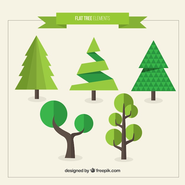 Free vector modern trees pack in flat design