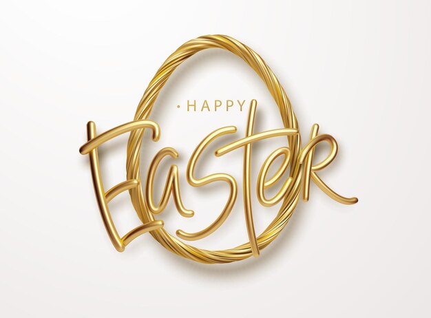 Modern trendy Golden metallic shiny typography Happy Easter on a background of easter eggs