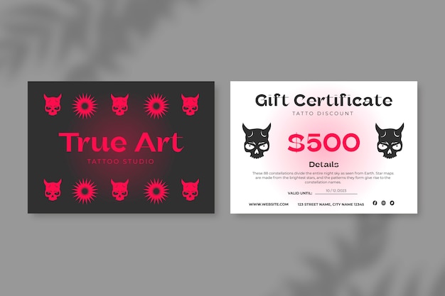 Free vector modern true art tattoo gift certificate